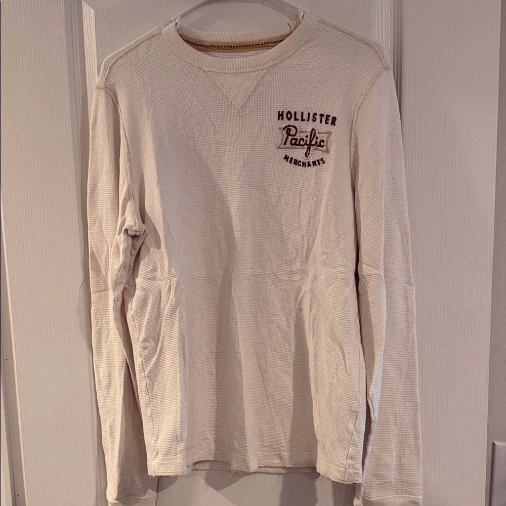 Hollister Cream Long Sleeve Tee with Logo